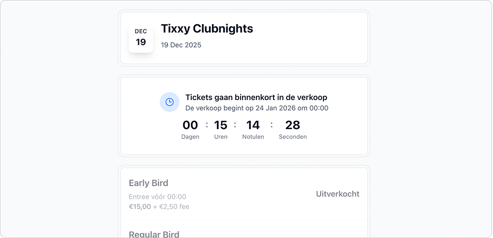 Countdown timer en prijspreview voor tickets